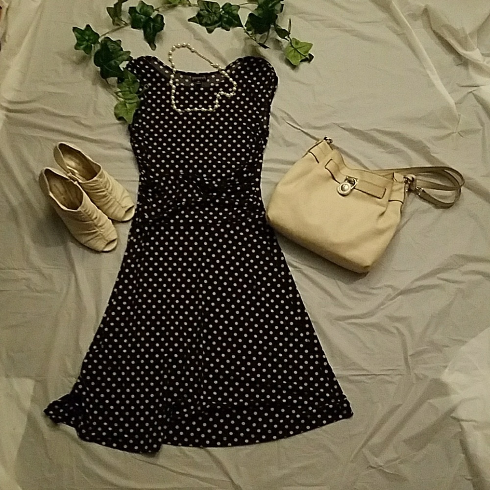 EnFocus Navy tan polka dot dress